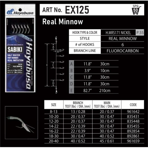 Montajer Sabiki Hayabusa EX125 Real Minnow UV Super Flasher